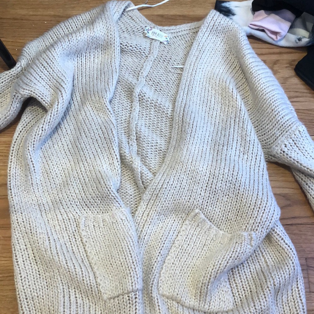 crocheted beige sweater!!